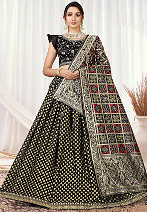Lehenga Choli : Black tafeta silk beautiful embroidered wedding ...