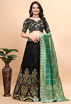 Woven Art Silk Lehenga in Black