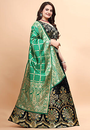 Woven Art Silk Lehenga in Black