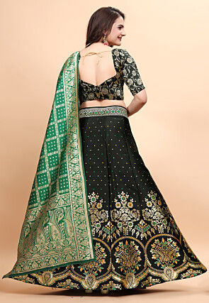 Woven Art Silk Lehenga in Black