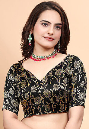 Woven Art Silk Lehenga in Black