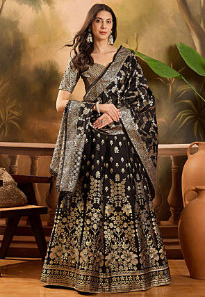 Woven Art Silk Lehenga in Black