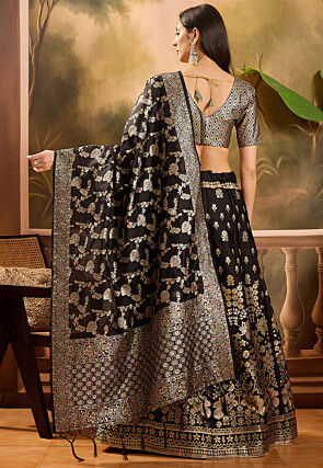 Woven Art Silk Lehenga in Black