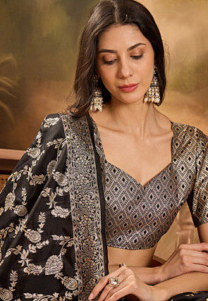 Woven Art Silk Lehenga in Black