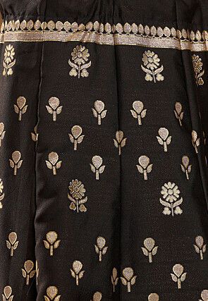 Woven Art Silk Lehenga in Black