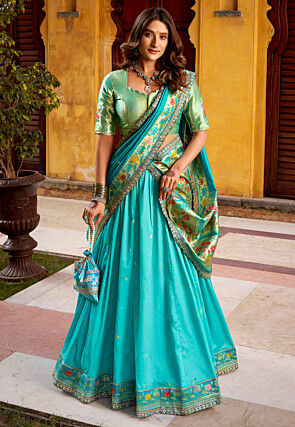 Woven Art Silk Lehenga in Blue