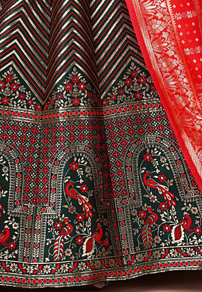 Woven Art Silk Lehenga in Dark Green