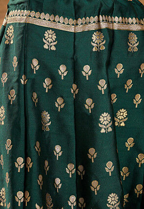 Woven Art Silk Lehenga in Dark Green