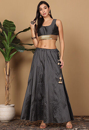 Woven Art Silk Lehenga in Dark Grey