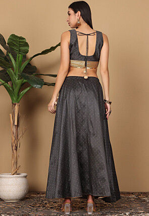 Woven Art Silk Lehenga in Dark Grey