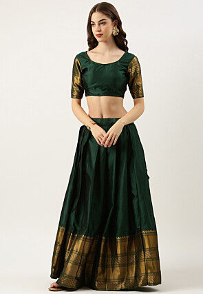 Woven Art Silk Lehenga in Green