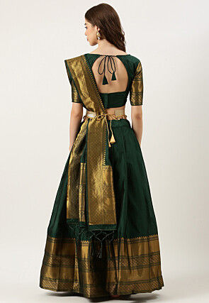 Woven Art Silk Lehenga in Green