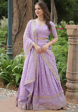 Woven Art Silk Lehenga in Lavender
