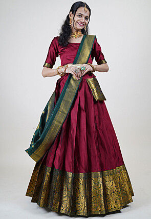 Woven Art Silk Lehenga in Maroon