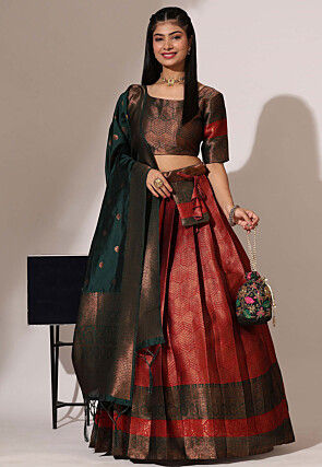 Woven Art Silk Lehenga in Maroon
