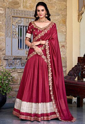 Woven Art Silk Lehenga in Maroon