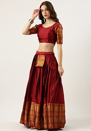 Woven Art Silk Lehenga in Maroon