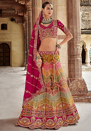 Woven Art Silk Lehenga in Multicolor