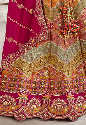 Woven Art Silk Lehenga in Multicolor