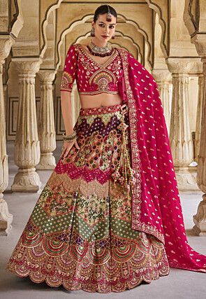 Woven Art Silk Lehenga in Multicolor