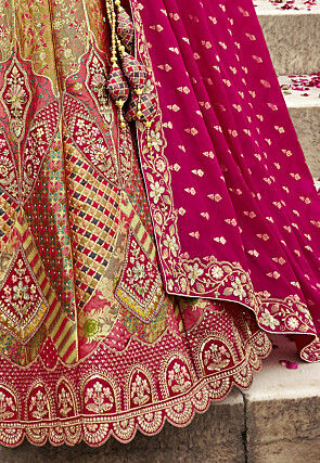 Woven Art Silk Lehenga in Multicolor