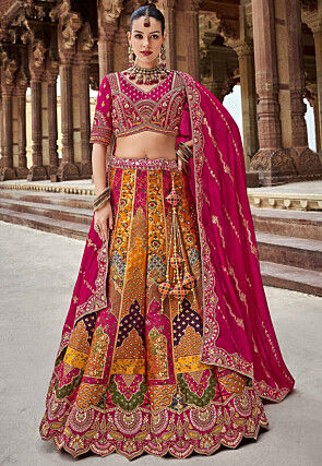 Woven Art Silk Lehenga in Multicolor