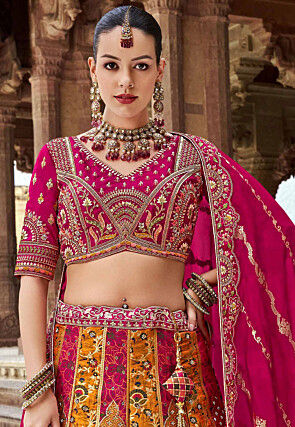 Woven Art Silk Lehenga in Multicolor