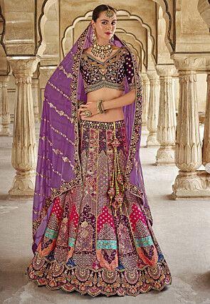 Woven Art Silk Lehenga in Multicolor