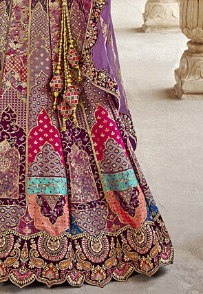 Woven Art Silk Lehenga in Multicolor