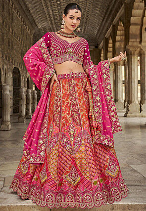 Woven Art Silk Lehenga in Multicolor