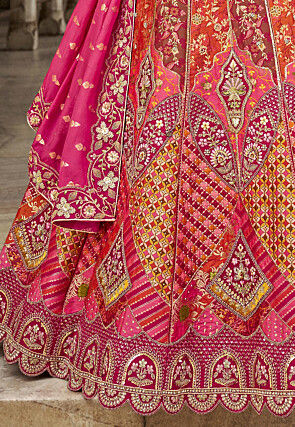 Woven Art Silk Lehenga in Multicolor