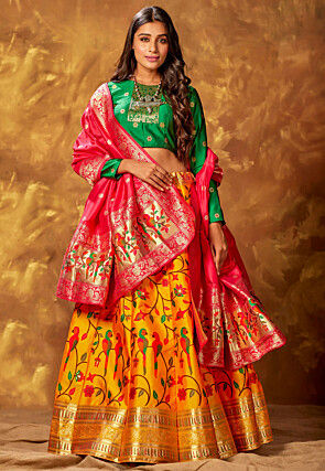 Woven Art Silk Lehenga in Mustard
