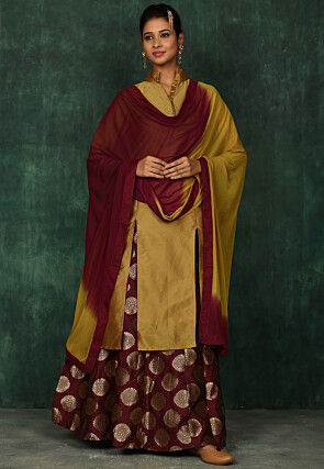 Woven Art Silk Lehenga in Mustard