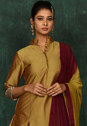 Woven Art Silk Lehenga in Mustard