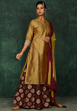 Woven Art Silk Lehenga in Mustard