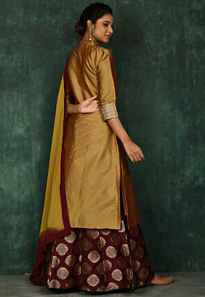 Woven Art Silk Lehenga in Mustard