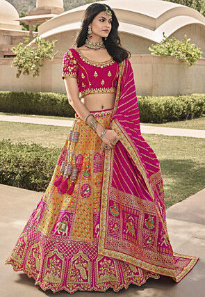 Shop Yellow N Pink Embroidered Styled Kali Lehenga Wedding Wear Online at  Best Price | Cbazaar