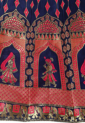 Woven Art Silk Lehenga in Navy Blue