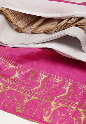 Woven Art Silk Lehenga in Off White