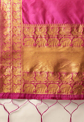 Woven Art Silk Lehenga in Off White