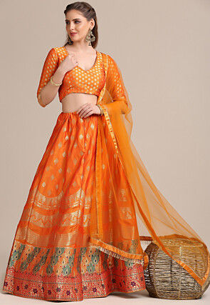 Orange Silk Circular Lehenga Choli 242176