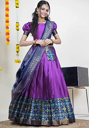 Woven Art Silk Lehenga in Purple