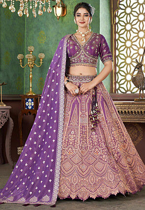 Woven Art Silk Jacquard Lehenga in Purple