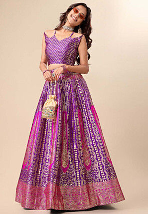 Woven Art Silk Lehenga in Purple