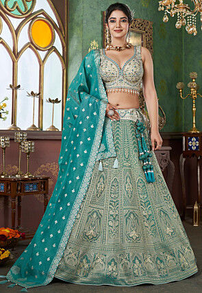Woven Art Silk JacquardLehenga in Teal Blue