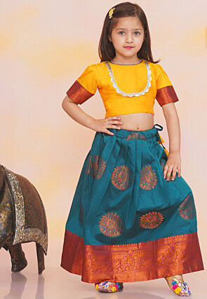 Woven Art Silk Lehenga in Teal Blue