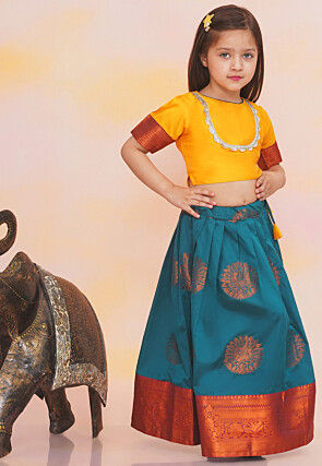 Woven Art Silk Lehenga in Teal Blue