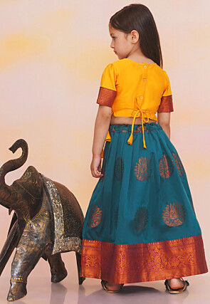Woven Art Silk Lehenga in Teal Blue