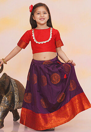Woven Art Silk Lehenga in Violet