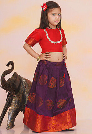 Woven Art Silk Lehenga in Violet